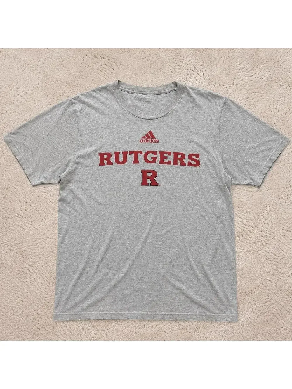 Fire Y2K center logo Gray Adidas Rutgers University cotton t-shirt
